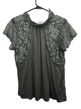 NWT Cable & Gauge Olive Green Lace Crochet Blouse Size Large